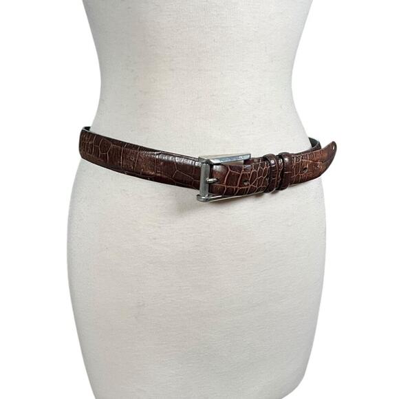 Tulliani Italian Calfskin Leather Belt Silver Solid Brass Buckle Made in Italy - Picture 3 of 15